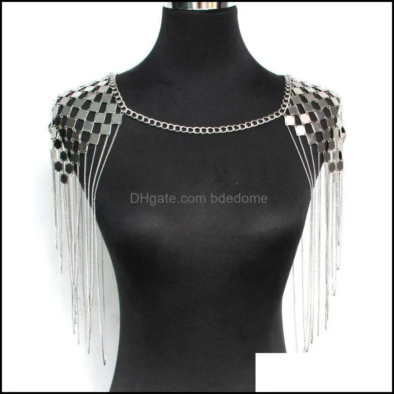 Chains Punk Metal Statement Necklaces Women Collar Shoulder Long Chain Pendants Sexy Body Jewelry Accessories UKMOC294F