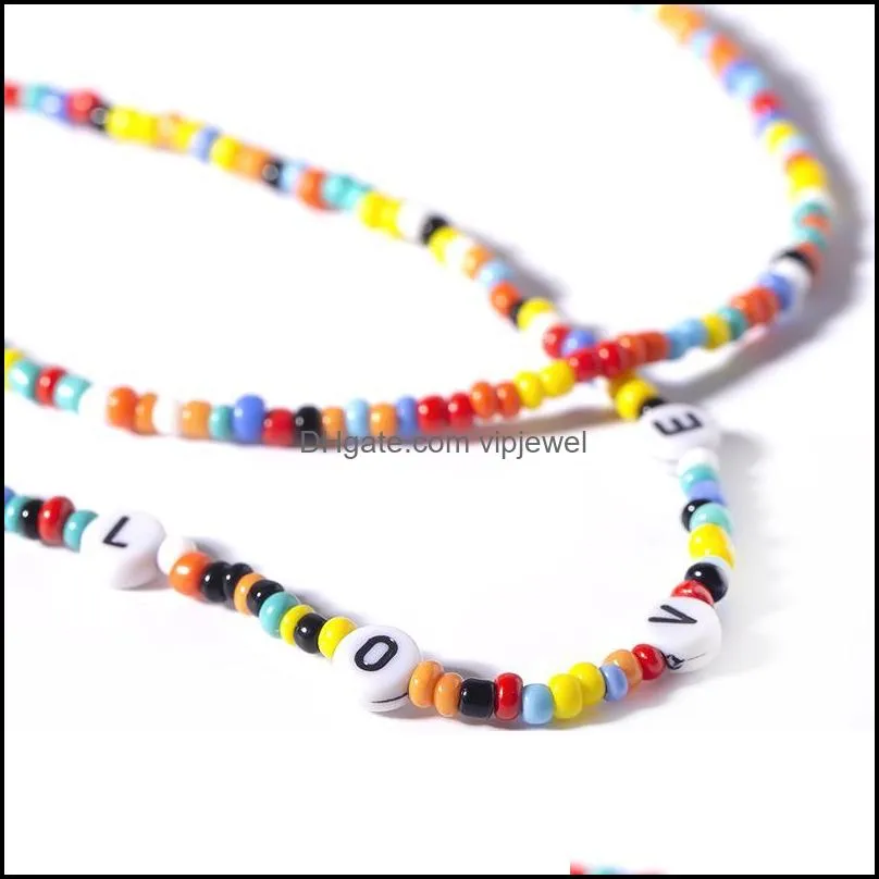 chokers layered small beads necklace boho multicolor acrylic love letter choker for women collar gift collier femme