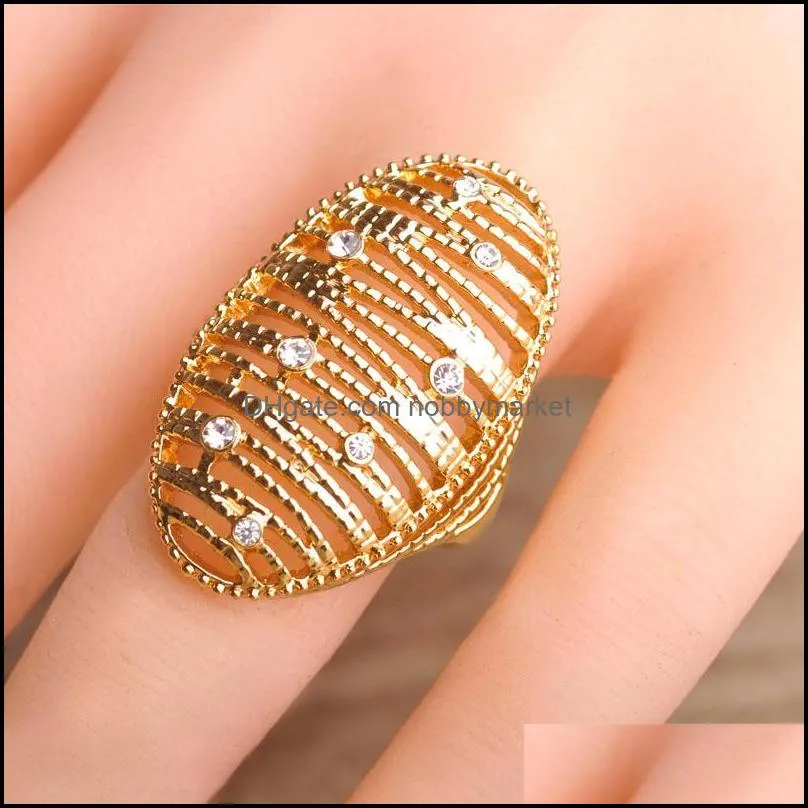 Wedding Rings Blucome Fashion Style Multi-Layered Gold Color Ring Crystal Hollow Out Bijoux Women Party Banquet Hand Accessories
