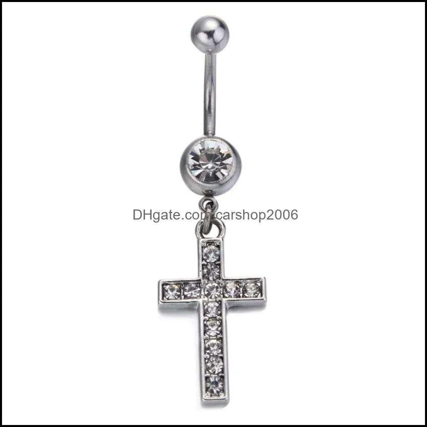 European and American Silver Cross Zircon Pendant Belly Button Ring Medical Hypoallergenic Human Piercing Jewelry Body Accessories