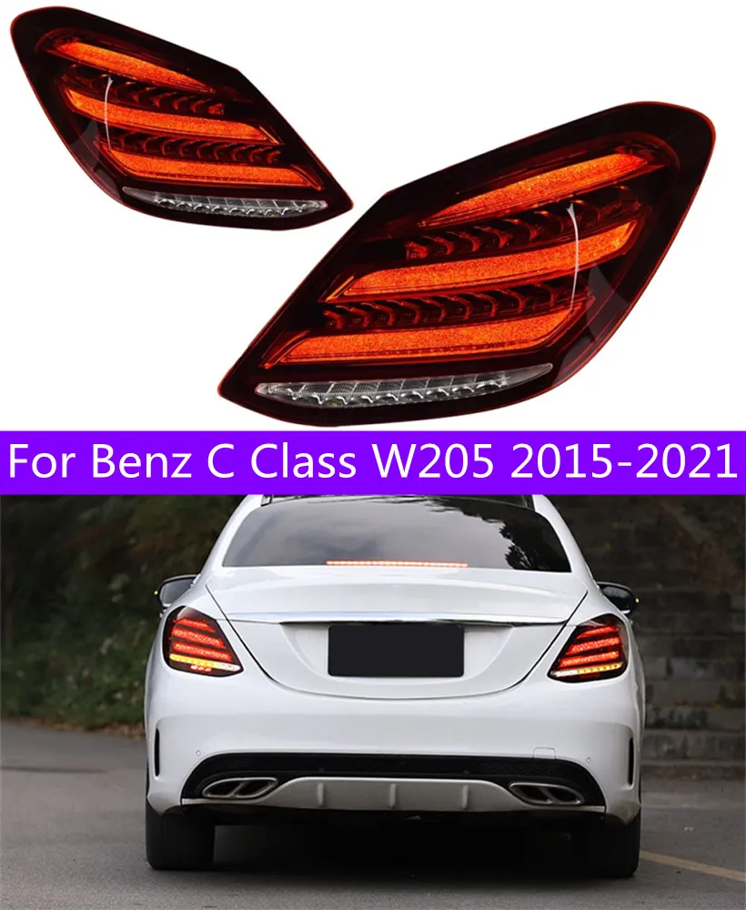 2 PCS Auto ogonowe części światła dla Benz C Klasa W205 C180 C200 C260 C63 20 15-2021 Tylne światło Lampa LED DRL Sygnał Hamulec Odwracanie świateł parkingowych