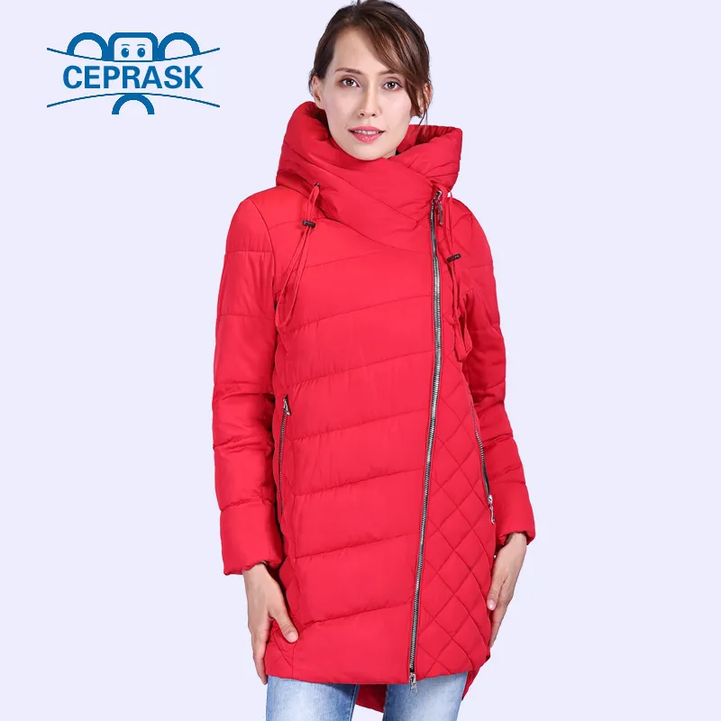Ceprask Yüksek kaliteli kış ceket kadınları artı boyutu uzun şapka biyo kabarık kadın parka kışlık kapşonlu sıcak ceket 201027