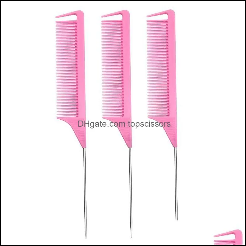 Colorful Fine-tooth Anti-static Rat tail Hair Comb 220x30mm Metal Pin Styling tool salon beauty use