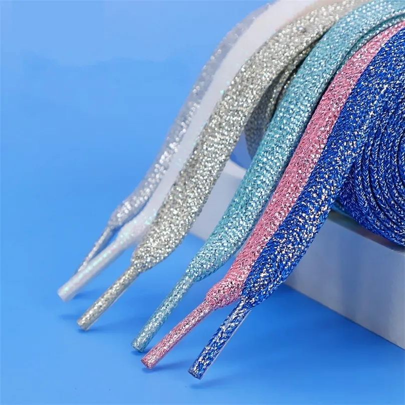 1Pair Fashion Glitter Shoelaces Colorful Flat Shoe laces for Athletic Running Sneakers Shoes Boot 1CM Width Shoelace Strings 220713