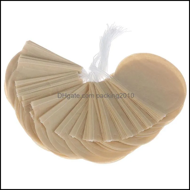 6Cm 7.5Cm 8Cm 100 Pcs/Lot Tea Filter Bags Coffee Tool With Dstring Natural Unbleached Paper Round Infuser For Loose Sachets Drop Delivery 20