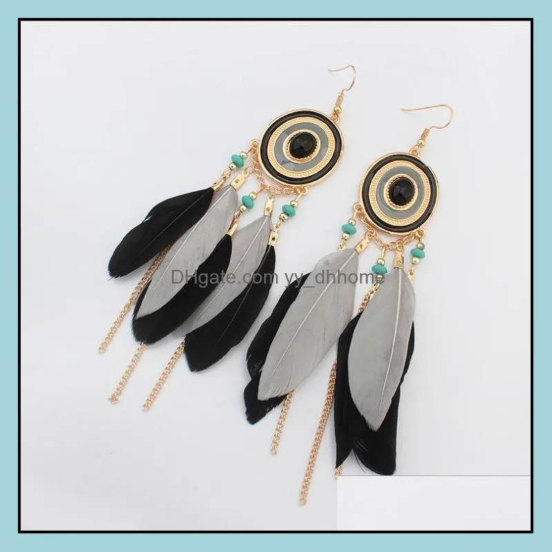 feather dangle earrings for women vintage tassel long bohemia ethnic customs earrings fashion jewelry accessories wholesale - 0790wh