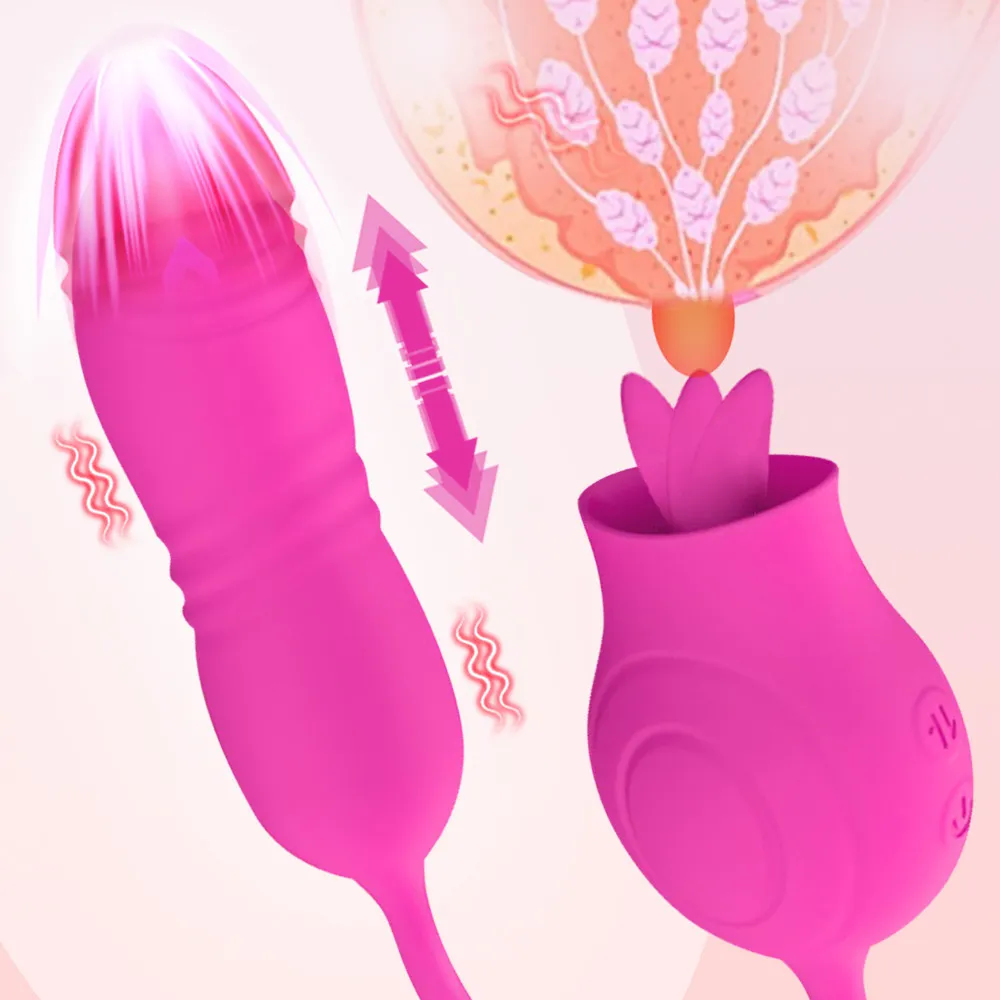 Vibromasseur Rose, jouets sexy pour femmes, œufs vibrants, gode télescopique, léchage de langue, stimulateur de Clitoris, mamelon pour adulte