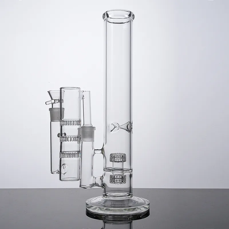 Große gerade Röhre 14 Zoll Wasserpfeifen Glasbong Stereo Matrix Perc Wasserpfeifen Dicke 18 mm Innenverbindung mit Schüssel Aschefänger Fritted Disc Oil Dab Rigs