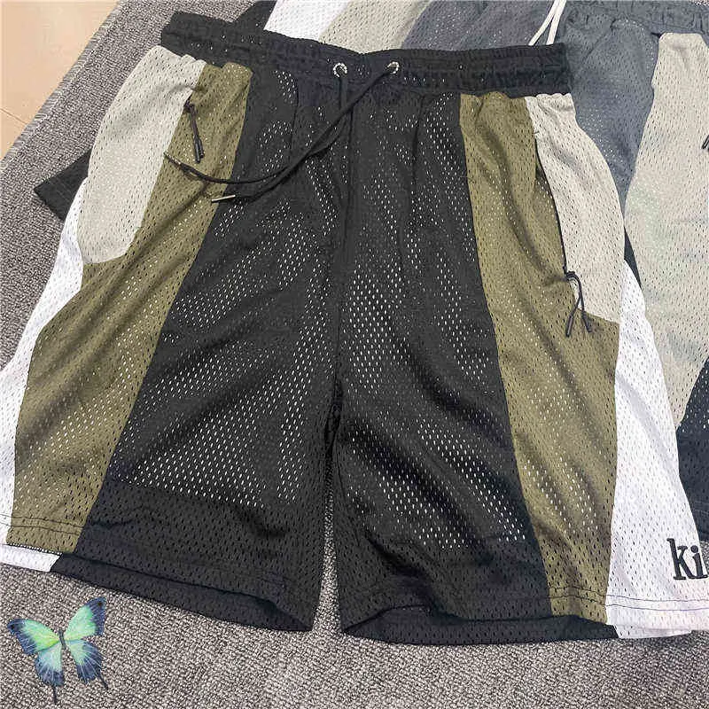 Shorts masculinos kith malha shorts homens homens zíper lateral bolsos de retalhos calças curtas T220825