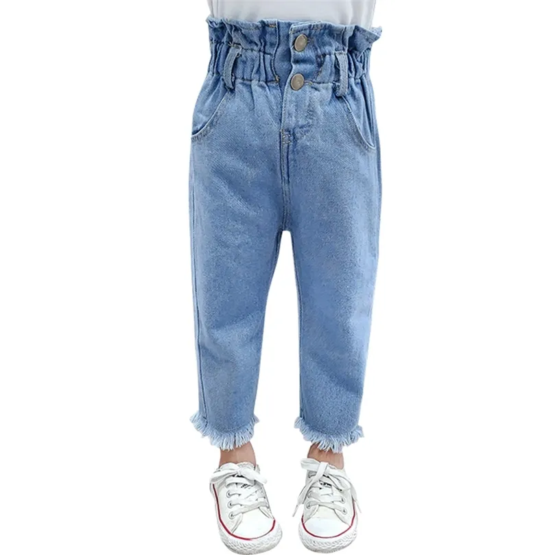 Jeans déchirés pour filles, vêtements pour bébés, taille haute, style décontracté, vêtements d'automne et d'hiver 210412