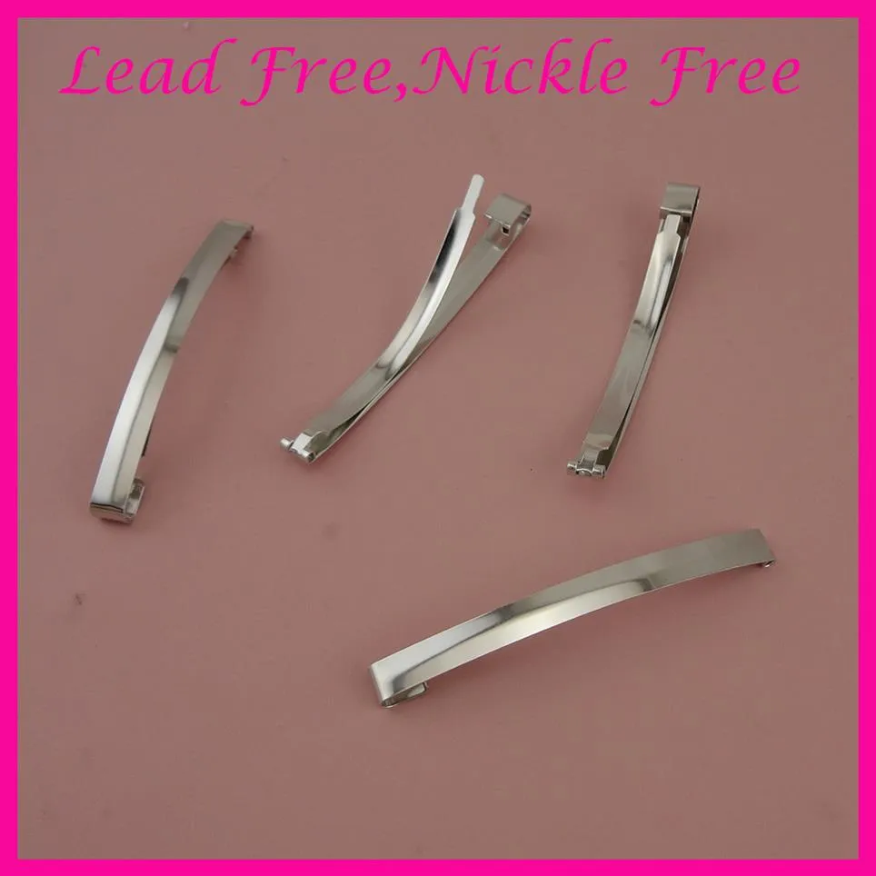 20PCS Silver Finish 8mm 9.0cm Plain Metal Slide Hairclip at lead and nickle metal hair barrettes snap hairpins301y