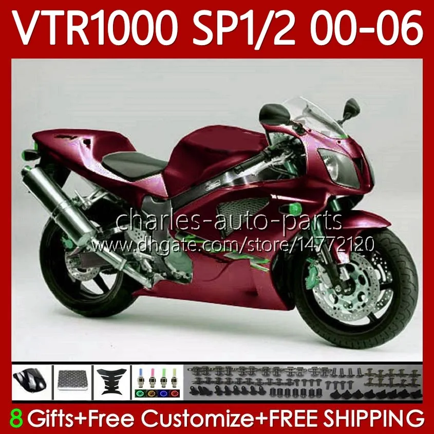 OEM Fairings för Honda VTR RTV 1000 VTR1000 2000 2001 2002 2003 04 05 06 Kropp 123NO.205 RC51 SP1 RTV1000 00-06 SP2 VTR-1000 Glans RED 00 01 02 03 2004 2005 2006 Kroppsarbete