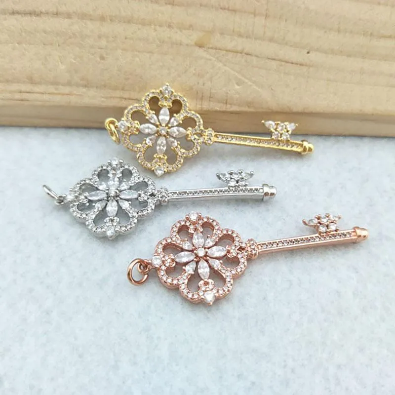Pendant Necklaces Pieces Tiny CZ Crystal Key Shaped Charm Zircon Stone Micro Pave Jewelry Finding DIY Necklace Making PD813Pendant Necklaces