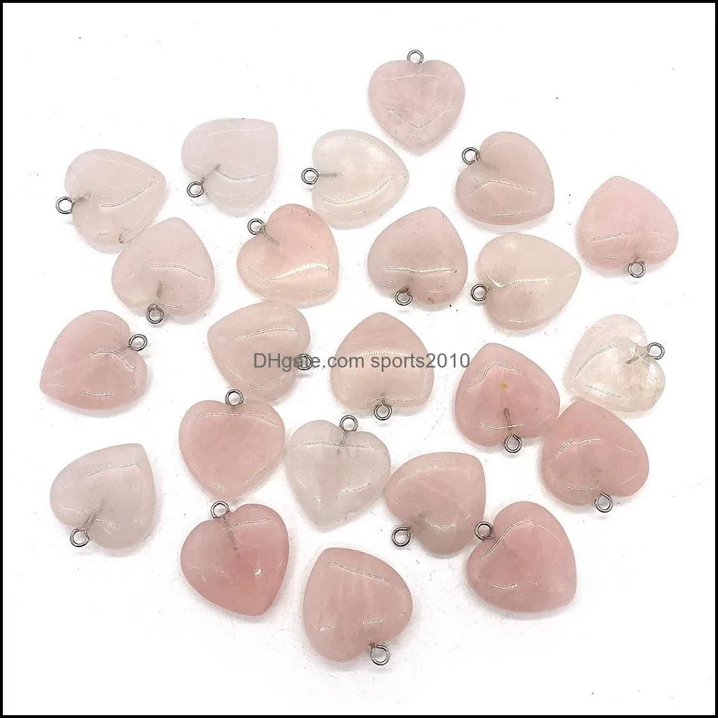 15mm 20mm rose quartz natural stone charms crystal heart pendants trendy jewelry making wholesale