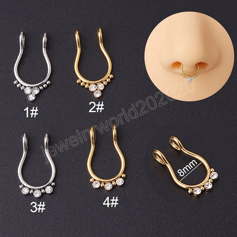 Zircon Fake Septum Nose Anneau Fake Piercing Hoop Clip De Boucle Doreille En Acier Inoxydable Pour Femmes Cadeaux De Bijoux Corporels Du 1 2 DHgate