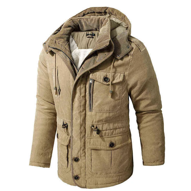 Giacca invernale uomini con cappuccio con cappuccio di cotone imbottito addensato Snow Coat maschio Slip Fit Casual File Warm Jackets Man Classic Parkas L220706