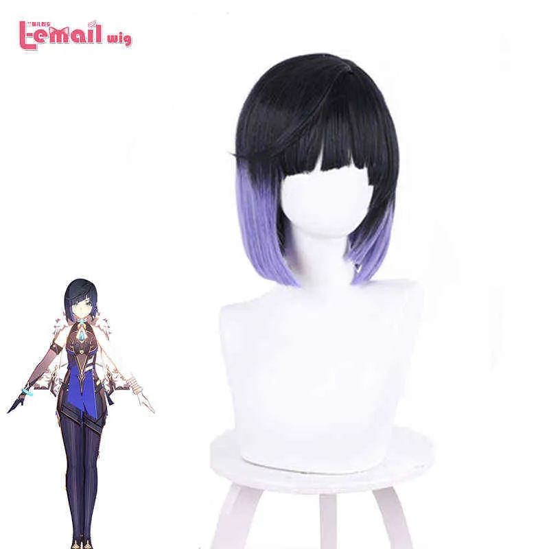 L-email Parrucca Genshin Impact Yelan Cosplay Corta 35 cm Colore misto Capelli sintetici resistenti al calore per donna diritta220505