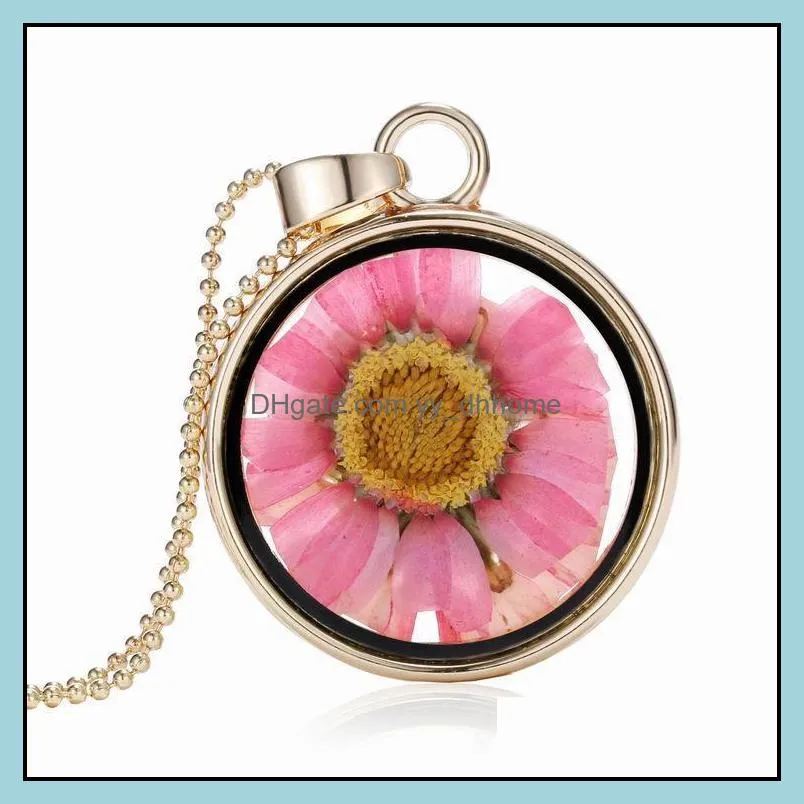 pendant necklace fashion pretty romantic crystal glass floating locket dried flower plant pendant chain necklace flower locke yydhhome