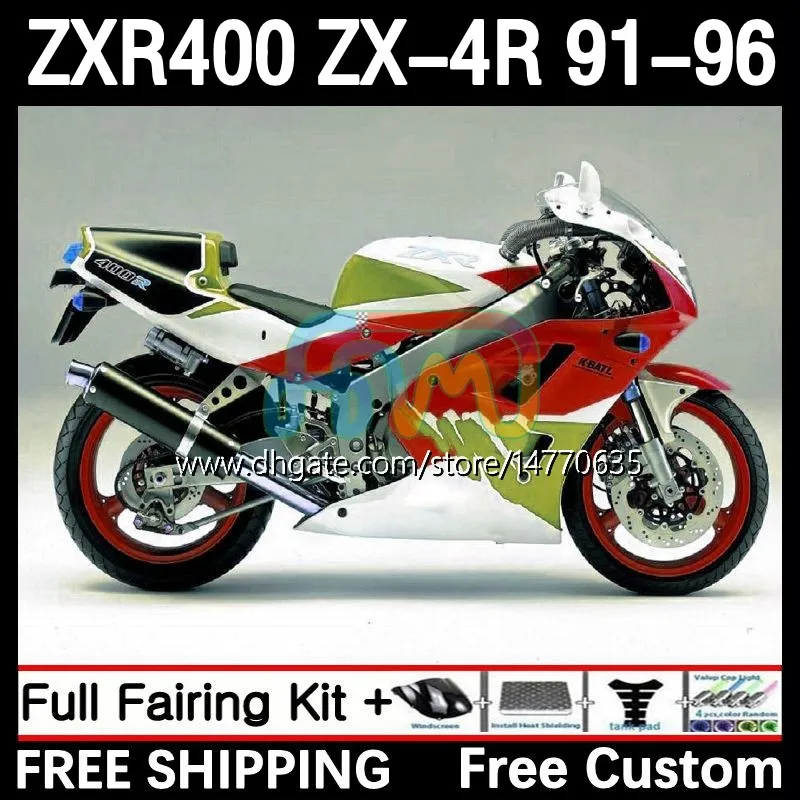 Bodywork For KAWASAKI NINJA ZXR 400 CC ZX4R ZXR400 ZX-4R 91 92 93 94 95 96 12DH.170 Body ZX 4R ZXR-400 1991 1992 1993 1994 1995 1996 400CC 91-96 OEM Fairing Kit white green