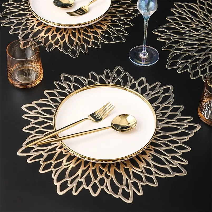 6 4PCS Round Placemats Restaurant Hollow PVC decoration Meal Mat Anti Dining Table Line Steak Plate Pad Flowers 220627