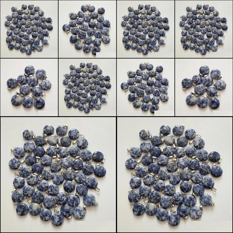 wholesale 50pcs fashion natural sodalite stone pendant round charms pendants necklace for jewelry accessories making