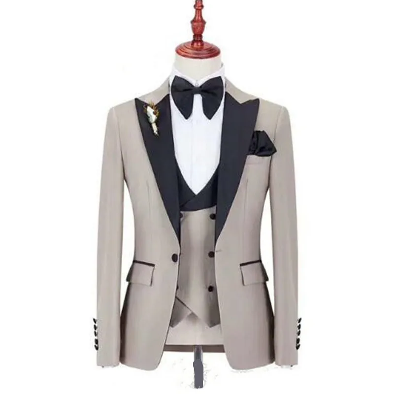 Custom-made One Button Men Suits Peak Lapel Groomsmen Groom Tuxedos Wedding/Prom/Dinner Man Blazer(Jacket+Pants+Tie+Vest) M22