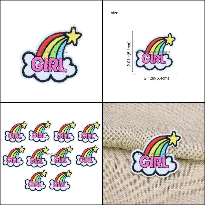 10pcs funny rainbowes for clothing bags iron on transfer applique for girls dress diy sew on embroidery badge