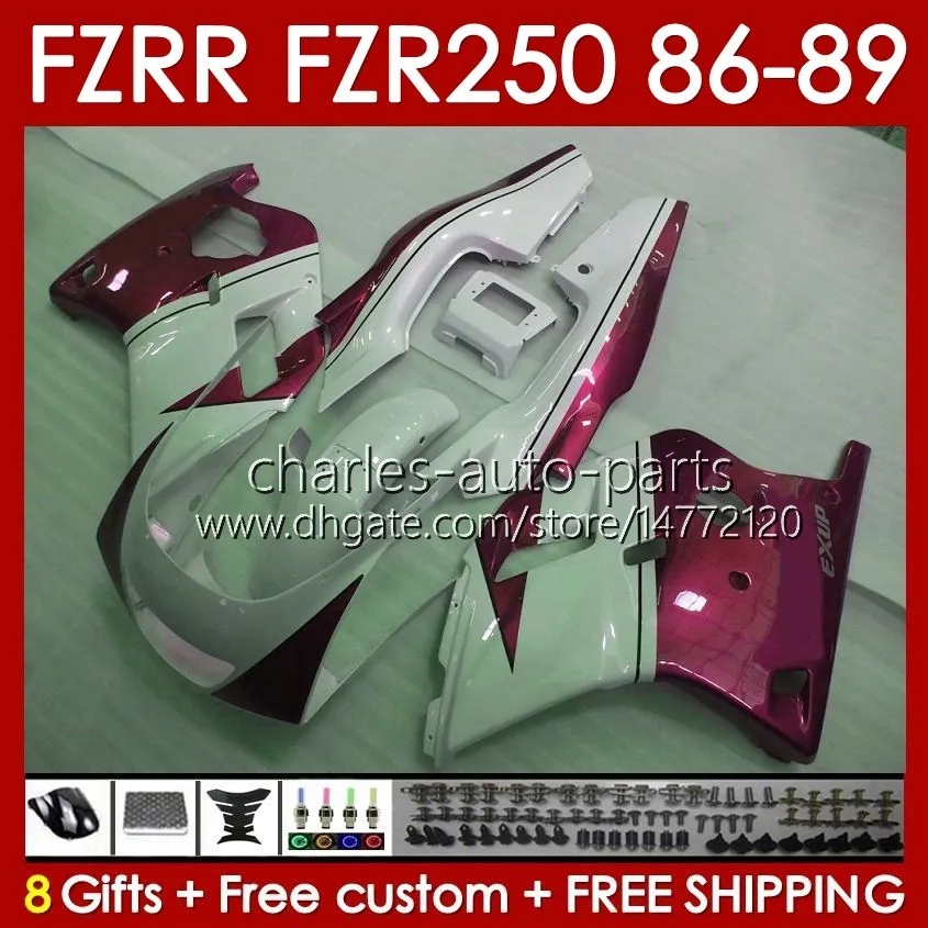 Zestaw Fairings dla Yamaha FZR250R FZR250 FZR 250 R RR 86 87 88 89 FZR-250 Body 142no.80 FZR250RR 86-89 FZRR FZR 250R 250RR FZR-250R 1986 1987 1988 1989 Body Metal Red Blk