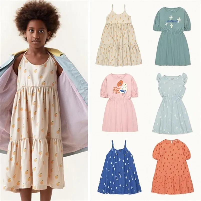 ENKELIBB 22SS Kids Girls Summer Dresses Brand Designer Clothes for Children TC TODDLER Kort ärm Orange Print 220614