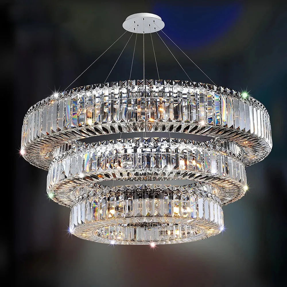 Lustre de plafond de luxe moderne pour salon grand anneau/led carré luminaires pour la maison lampe d'intérieur en cristal chromé