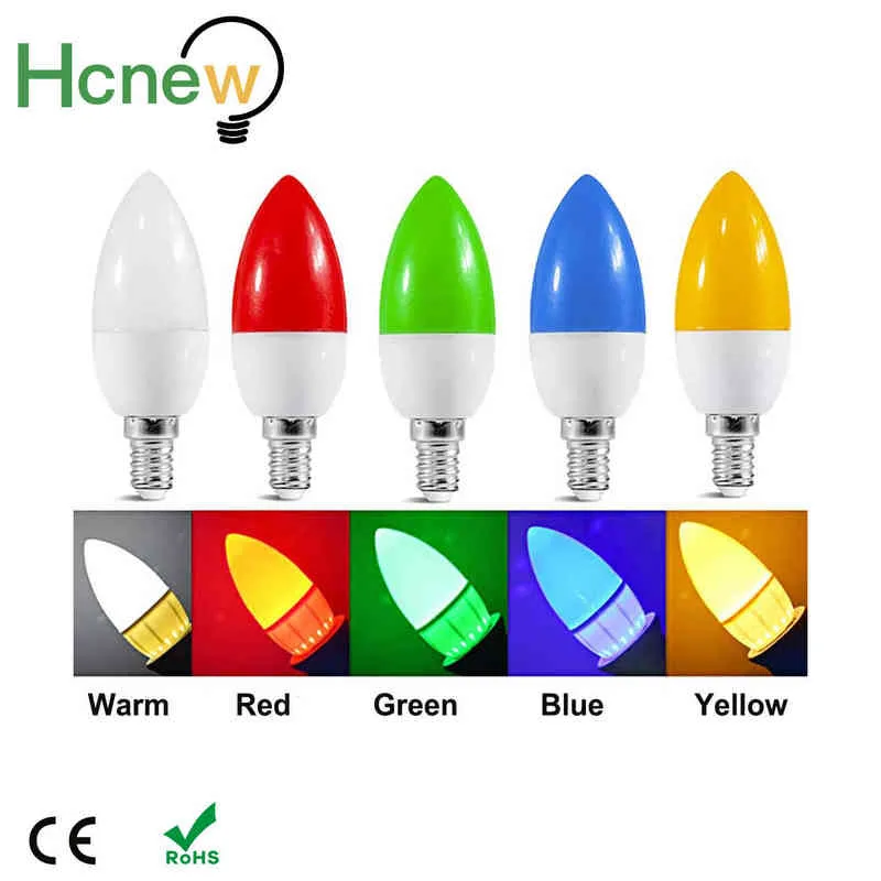 2Pcs 3W E14 C35 Led candle Light 5 color candle bulb AC 220V SMD2835 Energy Saving Non Dimmable PC lampshade LED Lamp H220428