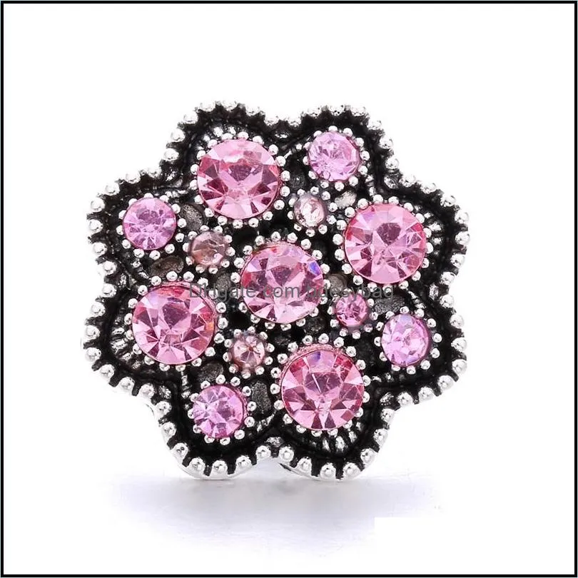 wholesale rhinestone 18mm snap button flower clasp metal zircon charms for snaps jewelry findings suppliers