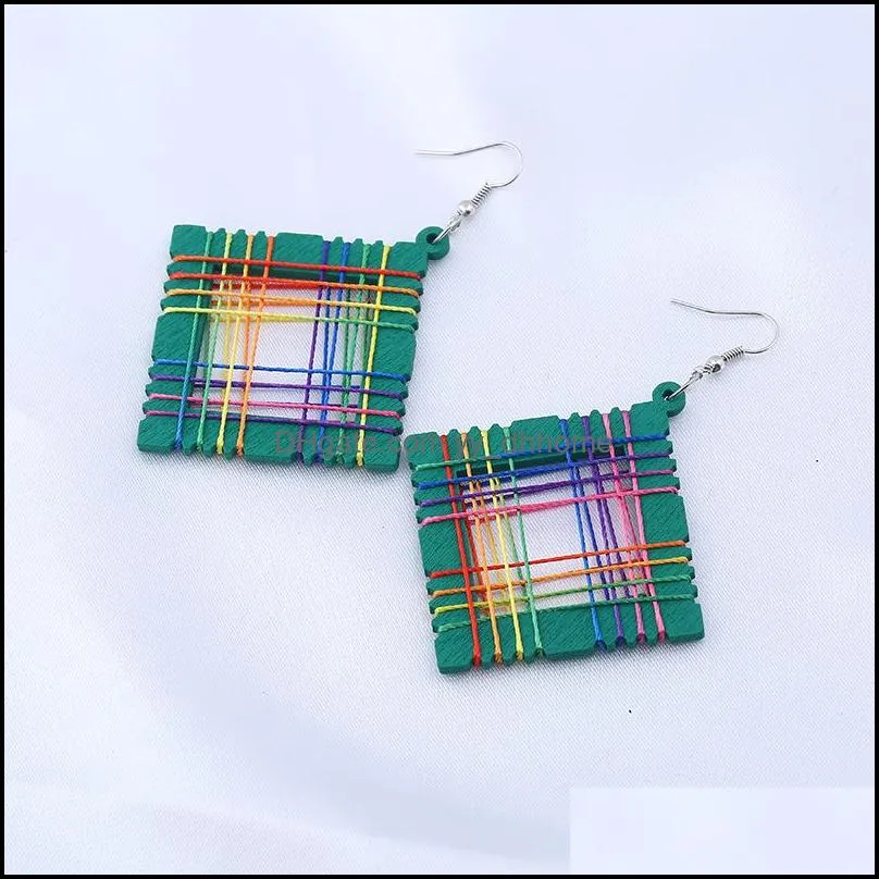 wood drop earrings for women girl hot sale hollow square dangle and chandelier earrings fashion jewelry wholesale - 0839wh