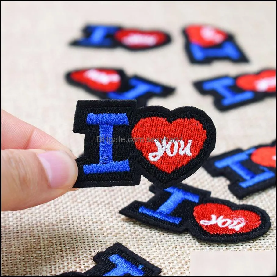 10pcs love embroideredes for clothing iron on transfer applique for jacket bags diy sew on embroidery badge