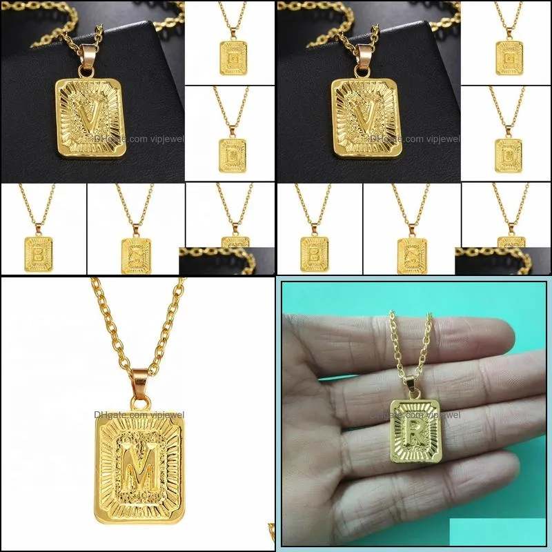 wholesale personalized fashion gold plated rectangle minimalist necklace jewelry popular alphabet initial necklace