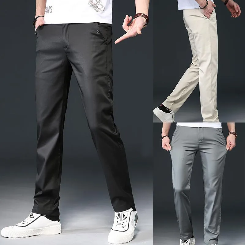 Herrbyxor sommar våren herr casual rak stretch smal fit andningsbara chinos byxor