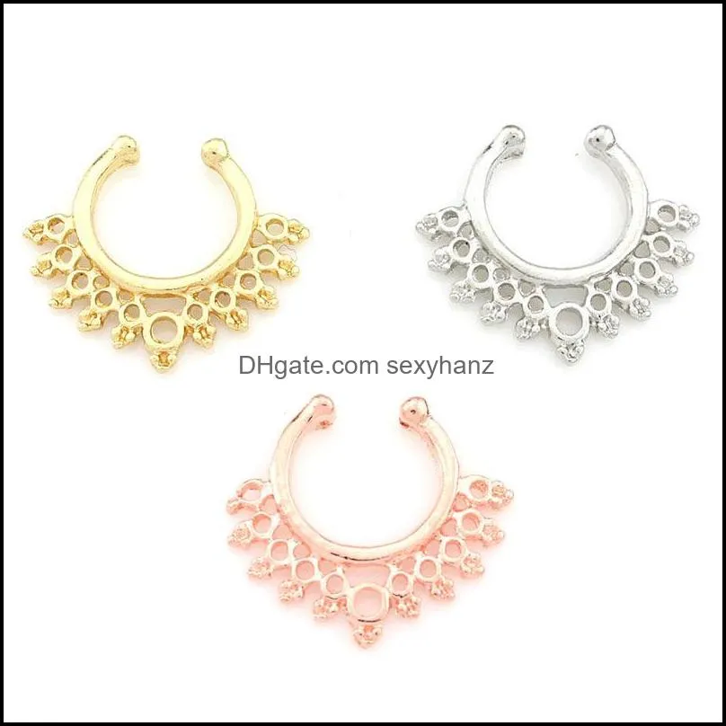 Fake Nose Septum Rings Stainless Steel Faux Lip Ear Nose Septum Ring Non Piercing Clip On Nose Piercing