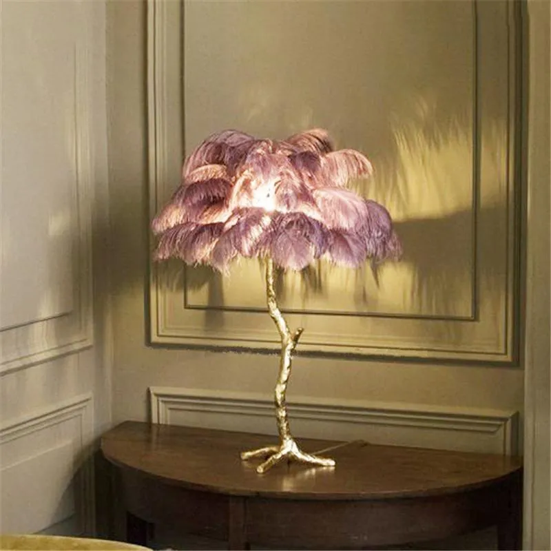 Table Lamps Nordic Ostrich Feather Lamp Palm Tree Indoor Lighting Home Decor LED Lights Bedroom Living Room Stand LightTable