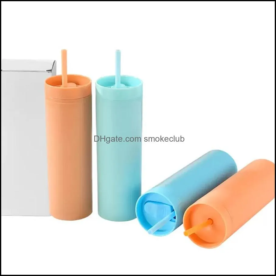 16oz Skinny Tumblers Matte Plastic Colored Acrylic Cups Double Wall Insulated Water Bottle Coffee Drinking Tumbler Sippy Cup