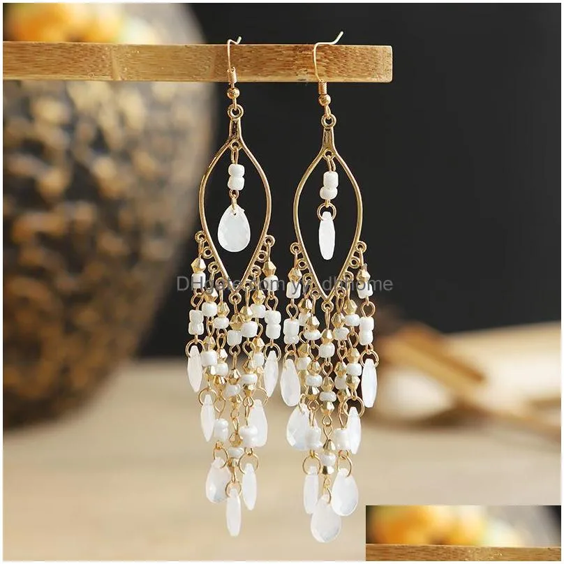 bohemian fashion jewelry for women retro dangle earrings handmade colorful resin beads tassel beaded earrings