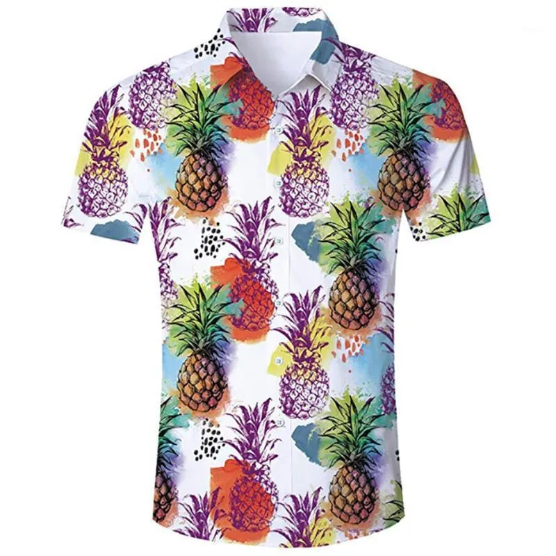 Skjorta män sommar avslappnad strandskjortor för ananas tryck hawaiian aloha fest semester fancy gata kort ärm l0513 mäns