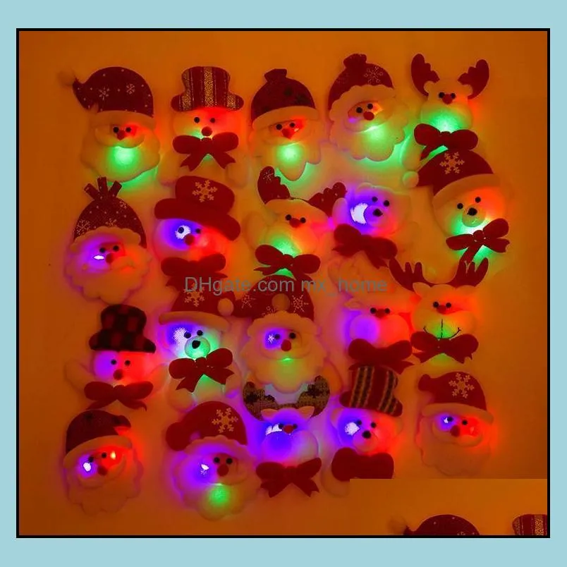 christmas gift led glowing santa snowman deer bear glow flashing cartoon brooch badge toy christmas luminous decoration paf11827