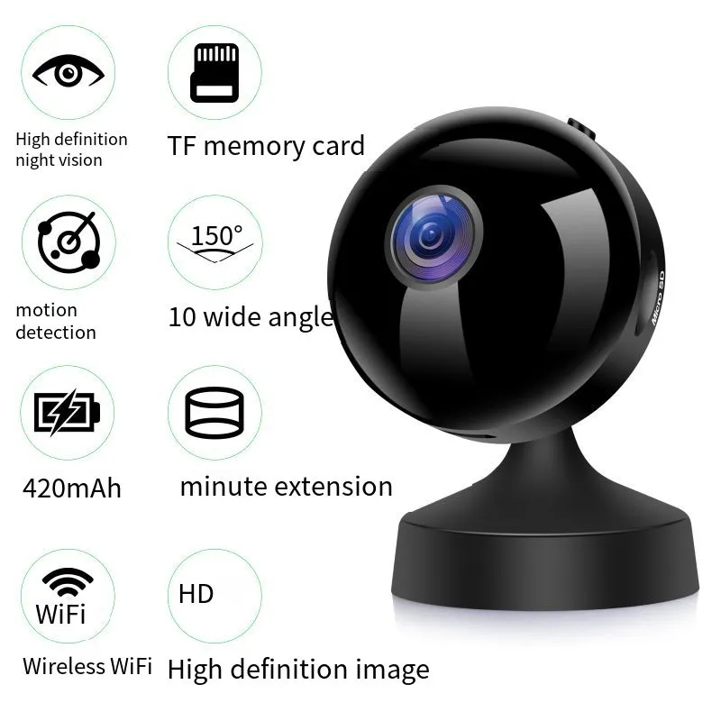 HD Mini Câmera S9 360Degree Rotating Bracket WiFi Camera Cloud Nanny Cam Ai Detecção humana Record Record Remote Camecorder Home Vigilância DV