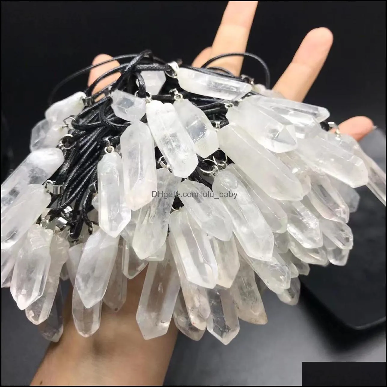 trendy natural white crystal pillar energy healing stone pendant necklace rope necklace women jewelry factory lulubaby