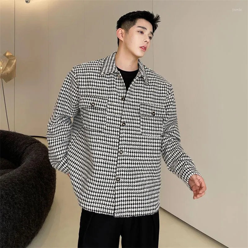 Jackets masculinos de moda masculina casual tweed jaqueta masculina 2022 solto lapela solta peito de manga longa de tamanho de tamanho grande primavera de inverno '