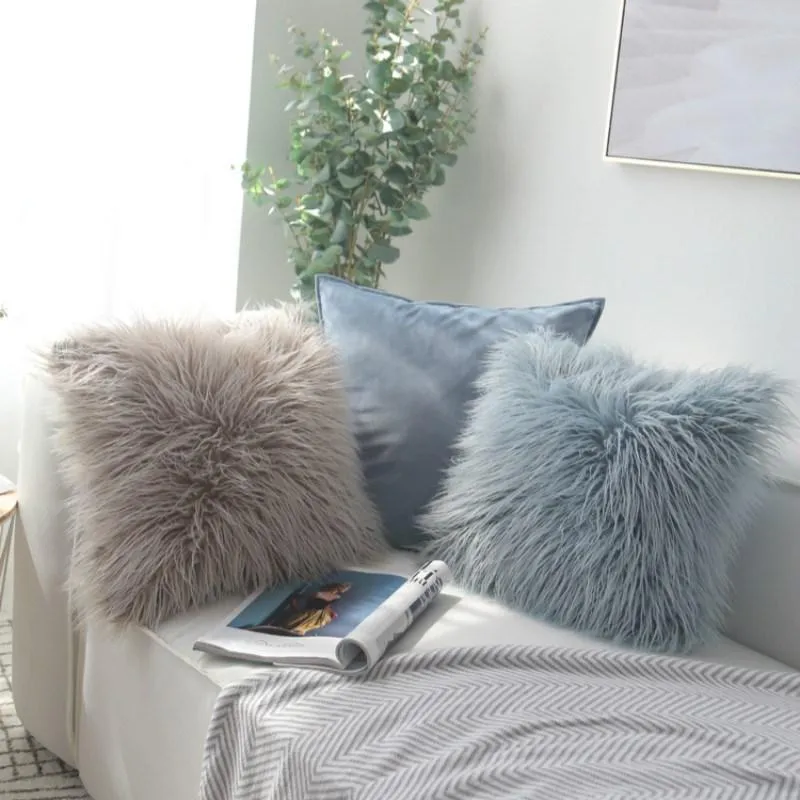 Cushion/Decorative Pillow Nordic Plush Pillowcase Wool Faux Fur Cushions Sofa Bed Furry Long Hair Cushion Princess Home Wedding Decoration