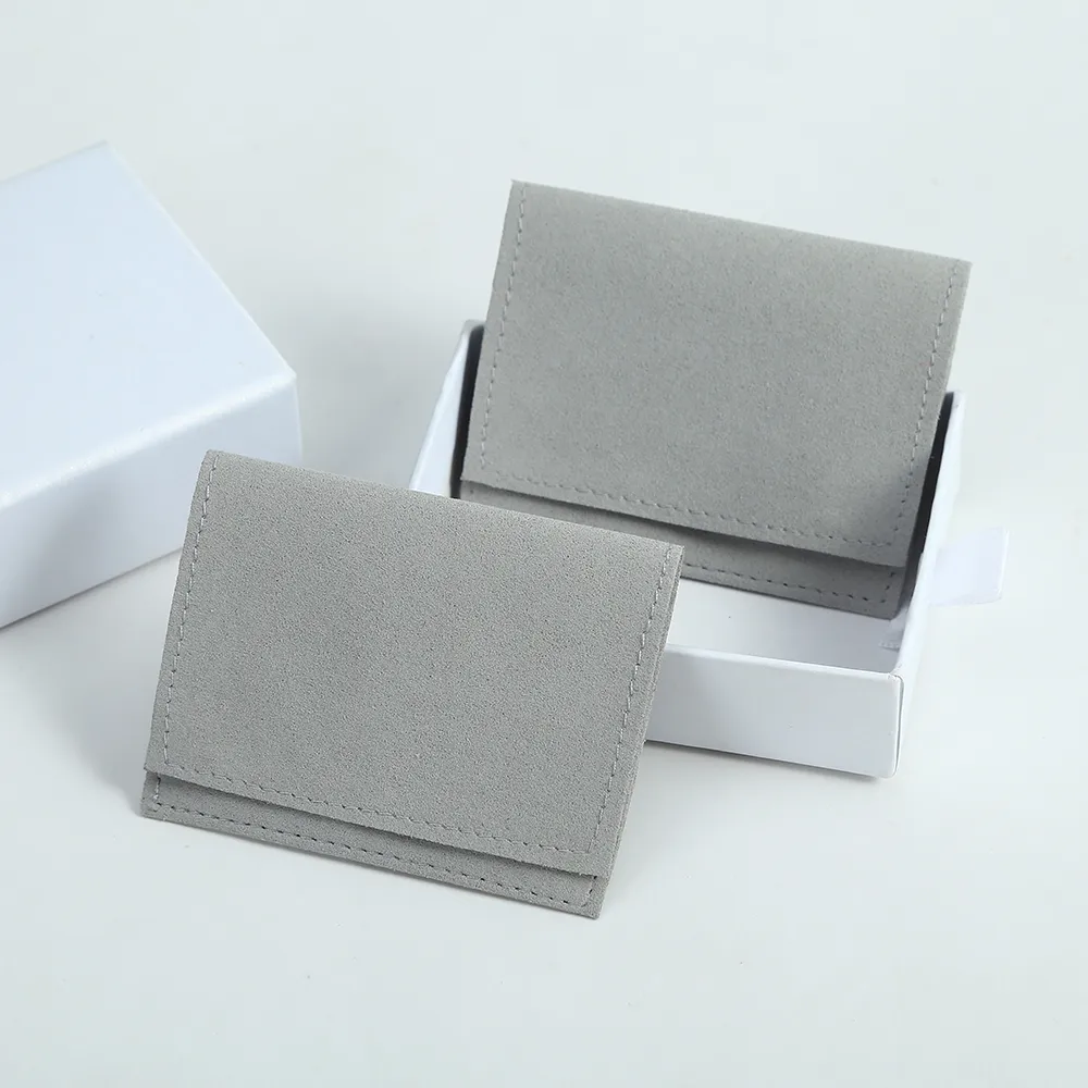 20pcs Grey Microfiber Jewelry Pouch Suede Velvet Small Envelope Bag Jewelry Packaging Pouch Bulk Bags for Business