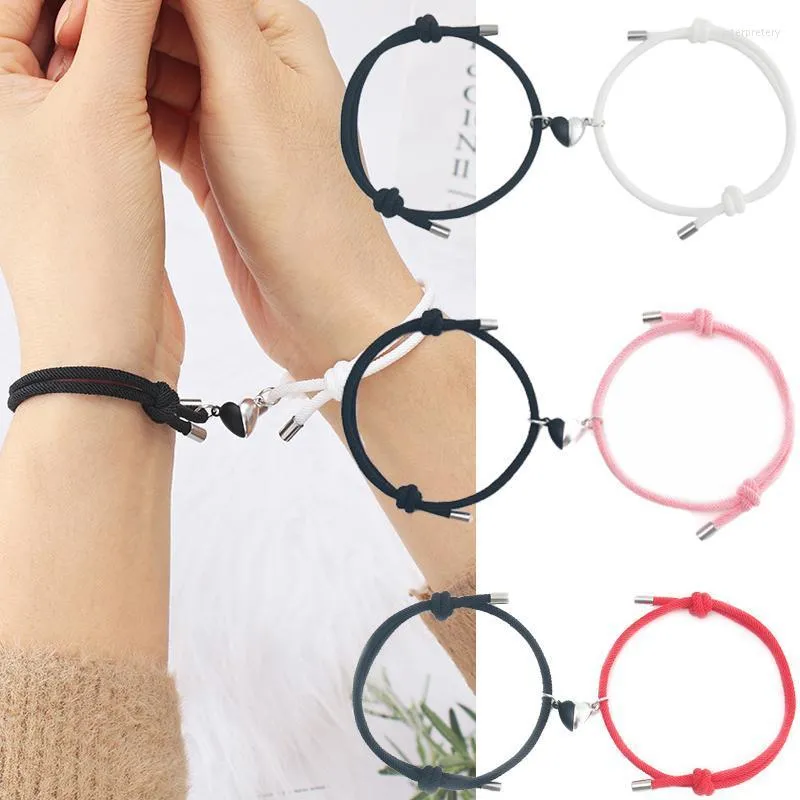 Braccialetti con ciondoli Magnete a cuore Coppia per gli amanti Bracciale magnetico Donna Uomo Corda intrecciata Catena da polso Gioielli minimalista RegaloCharm Inte22