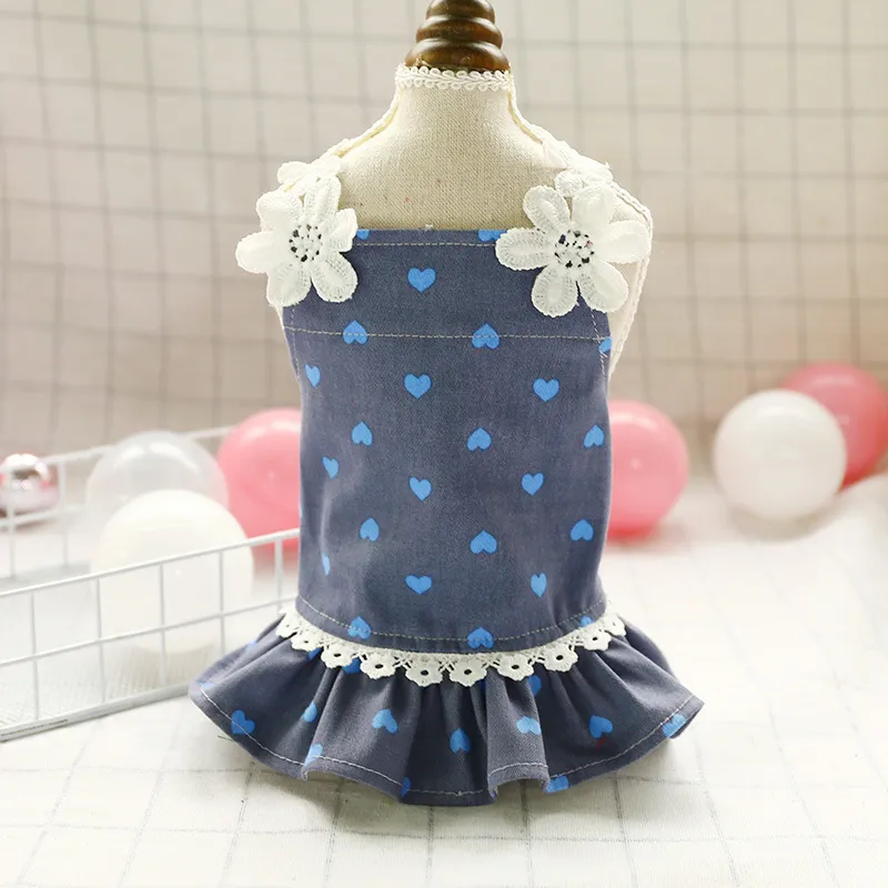 Dress Love Print Denim Suspender Spring Summer Pets Outfits Clothes For Small Party Dog Skirt Puppy Pet Costume Y200917