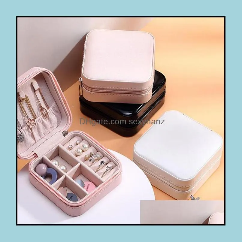 Jewelry Boxes Packaging Display Portable Travel Storage Box Pu Leather Rack Necklace Earrings Ring Desktop Decoration 3 Colors Drop Delive